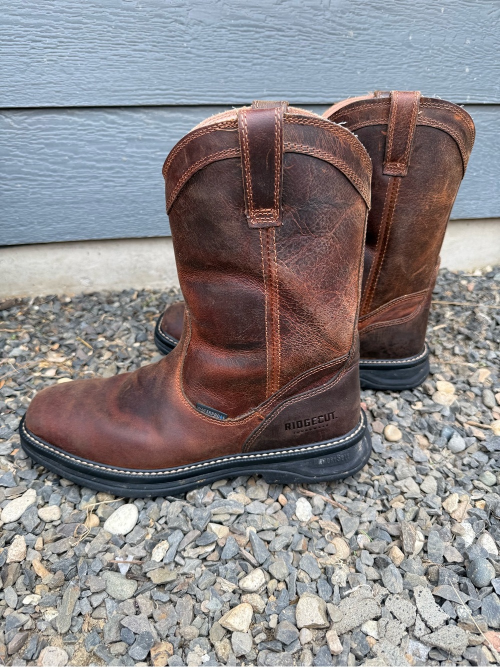 Ridgecut Toughwear Waterproof Pull-On Work Boots Men’s 11 Leather MemorySole